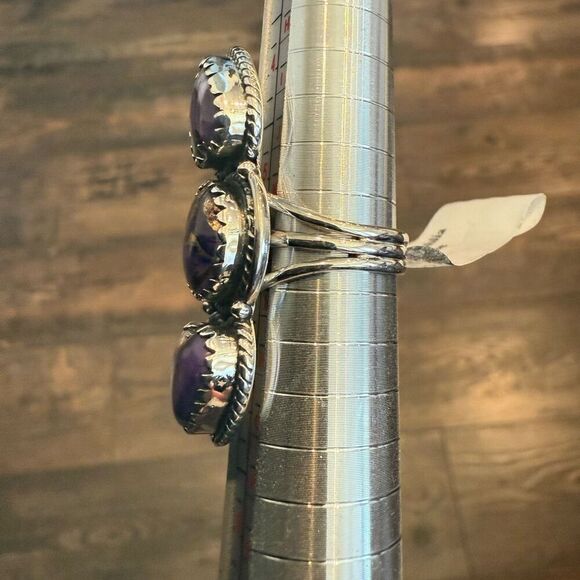 Southwestern Purple Copper Dahlia Turquoise Boho Statement Ring Sterling Silver - Picture 3 of 6